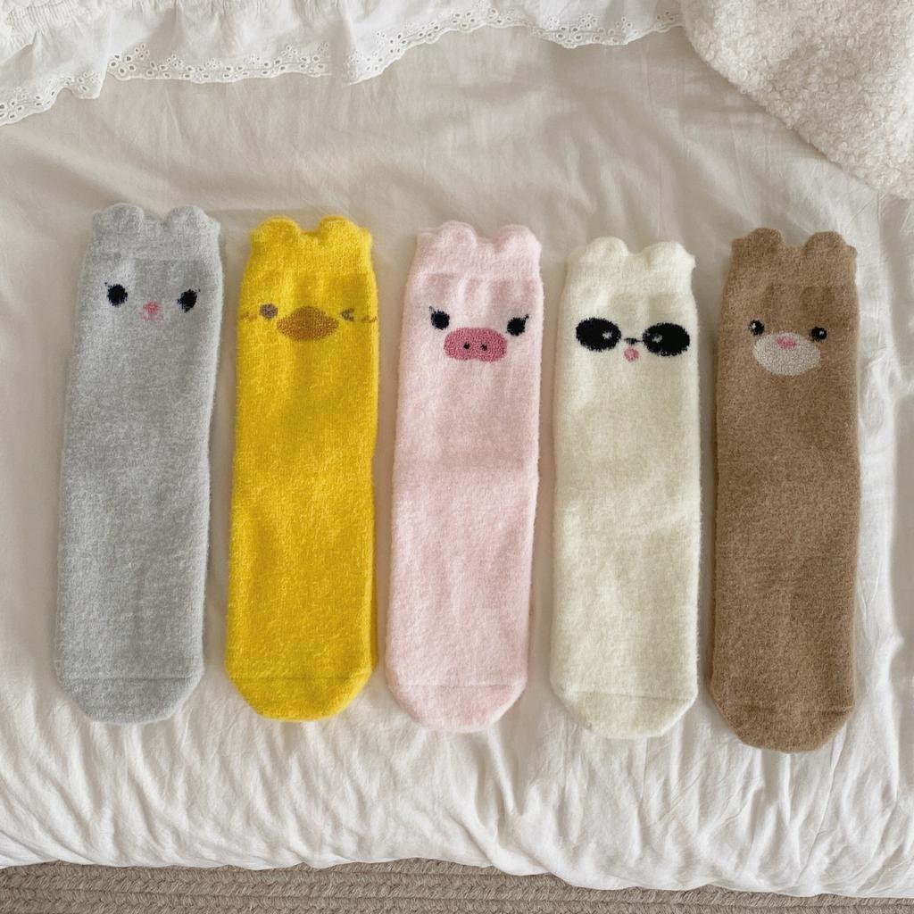 Damen Herbst und Winter Verdickt Warm Einfach Lässig Alles Süß Cartoon Einfarbig in Socken