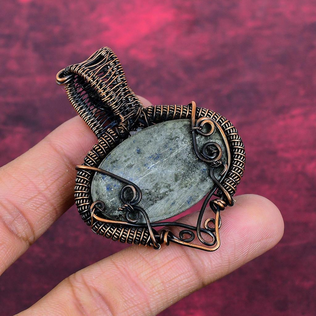 Lapis Lazuli Gemstone Pendant Copper Wire Wrapped Pendant Rainbow Moonstone Jewelry