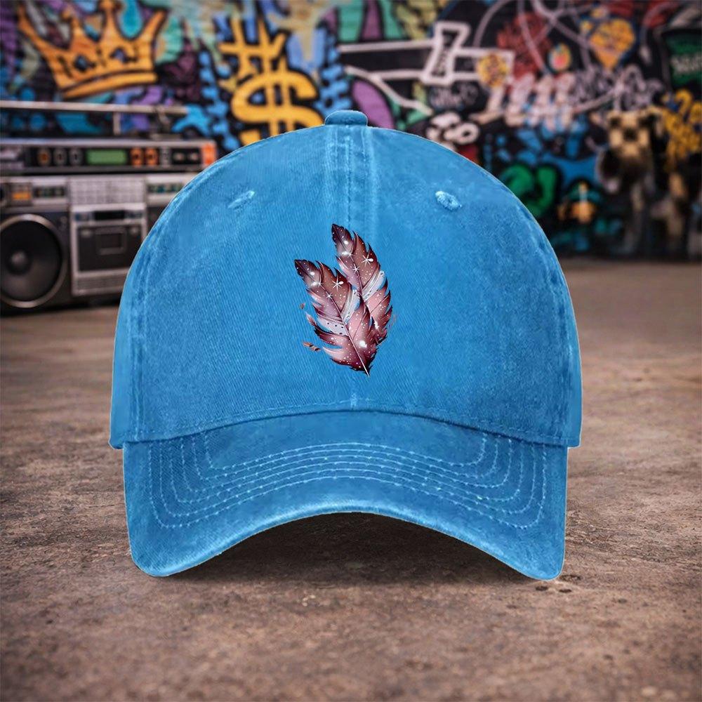 Pc Unisex Dreamy Starlight Feather Vintage Washed Baseball Cap UnisexS Trendy Hat Versatile Duckbill Cap Fun Print Unique