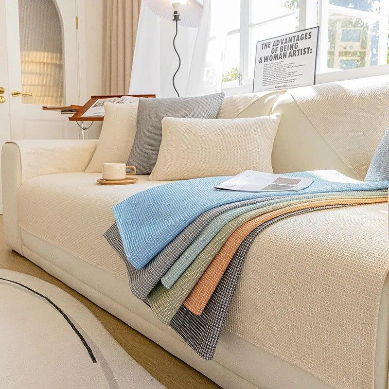 Våfflad sofföverdrag Fyra säsonger Universellt Rutigt Halkfritt Vardagsrumssofföverdrag Mode Enkelt Lätt Lyx Soffkuddsöverdrag
