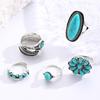 Juego de 5 Anillos Color Plata Retro Envejecido Anillos para el Dedo con Turquesa de Imitación Estilo Bohemio Versátil Apilable Joyería para el Dedo Regalo