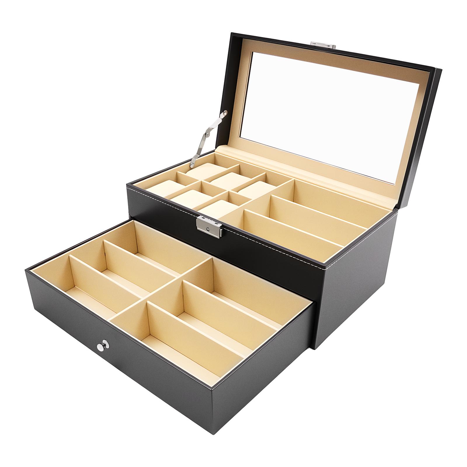 

Display Watch&Sunglasses Jewellery Box,6 Watch Box Jewellery Case and 9 Slots Sunglasses Organiser, Glasses Case, Watch Box чорний