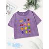 Summer Cotton Crop Tops Womens Fresh Fruits Lemon Cherry Printing Washed T-Shirts O-Neck Regular Fit Tees Street Clothes