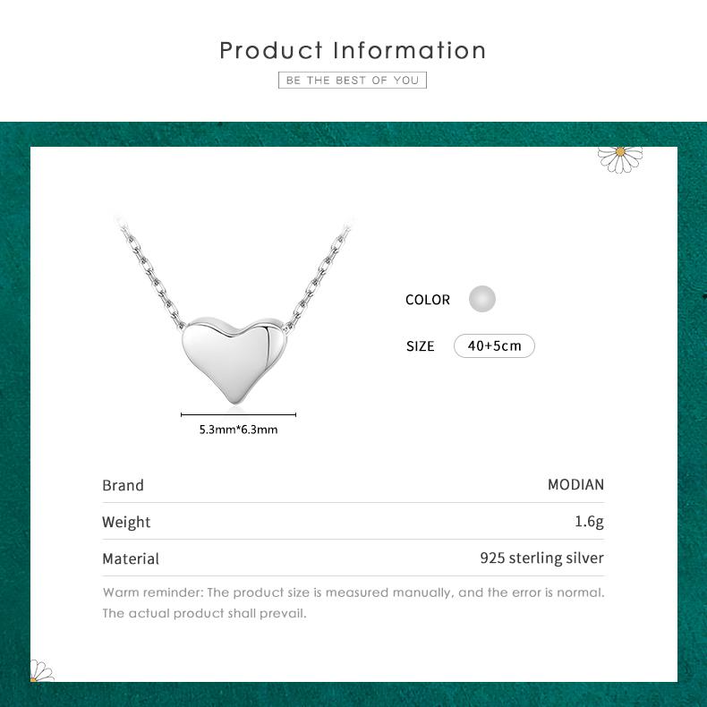 MODIAN Minimalism 925 Sterling Silver Exquisite Heart Necklace Pendant For Women Wedding Engagement Fine Jewelry