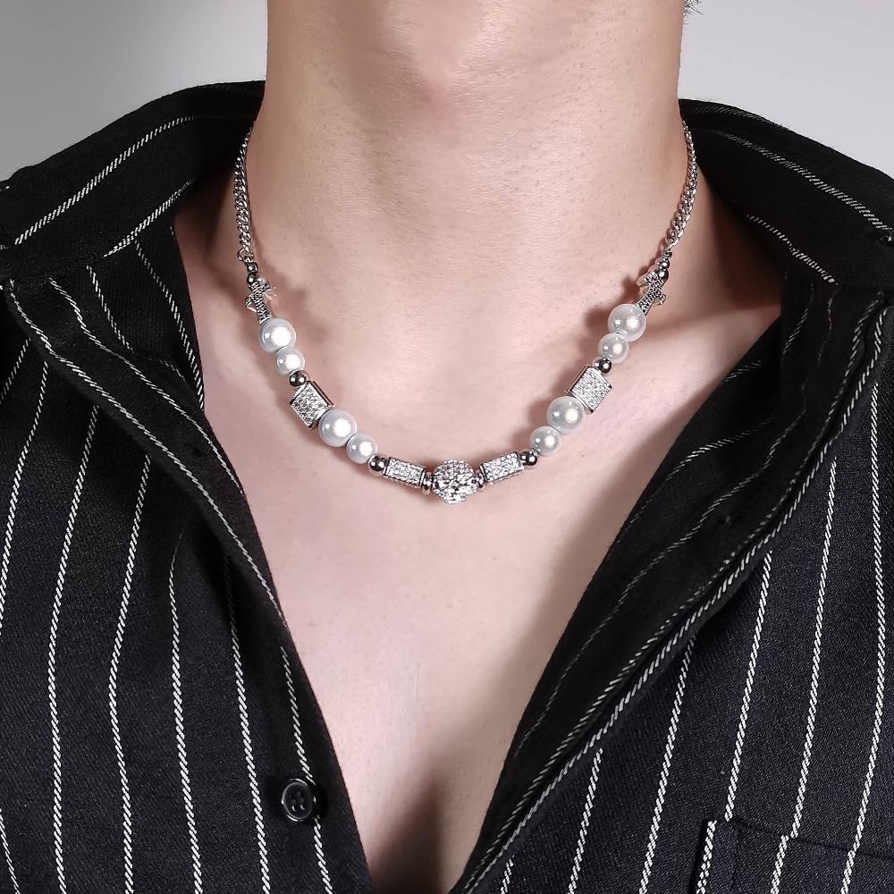 

Trendy Men s Titanium Steel Skull and Pearl Necklace - Hip Hop Style Steel (Bracelet)