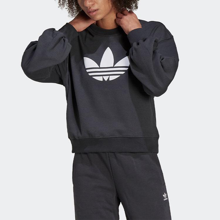 Adidas Originals Trefoil Logo Sports Crewneck Sweatshirt Women sweatshirt Carbon-Black HU1605