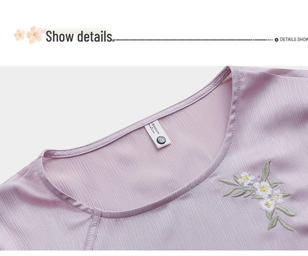 Elegant Embroidered T-Shirt for Middle-Aged & Elderly Women - Summer Seven-Sleeve, Comfortable & Loose Fit