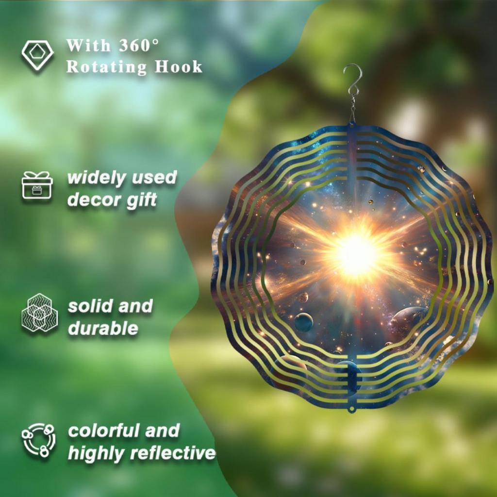 Galaxy Metal Wind Spinner Outdoor Decor 360 Rotating Hook Laser Cut Cosmic Design for Garden Patio Indoor Rustproof Hanging Art