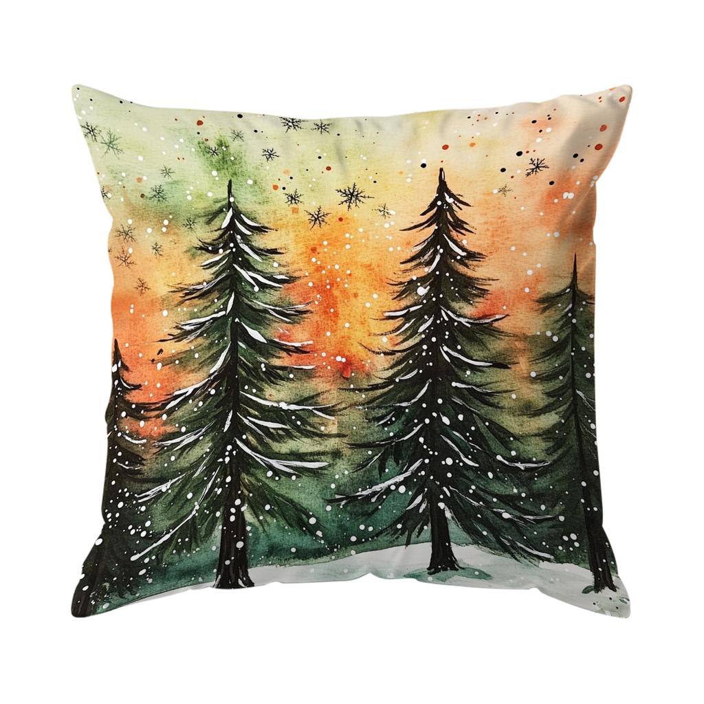 Watercolor Christmas Tree Illustration Pillowcase Bedroom Cushion Cover 100% Polyester Living Room Cushion Pillowcase Home Decor