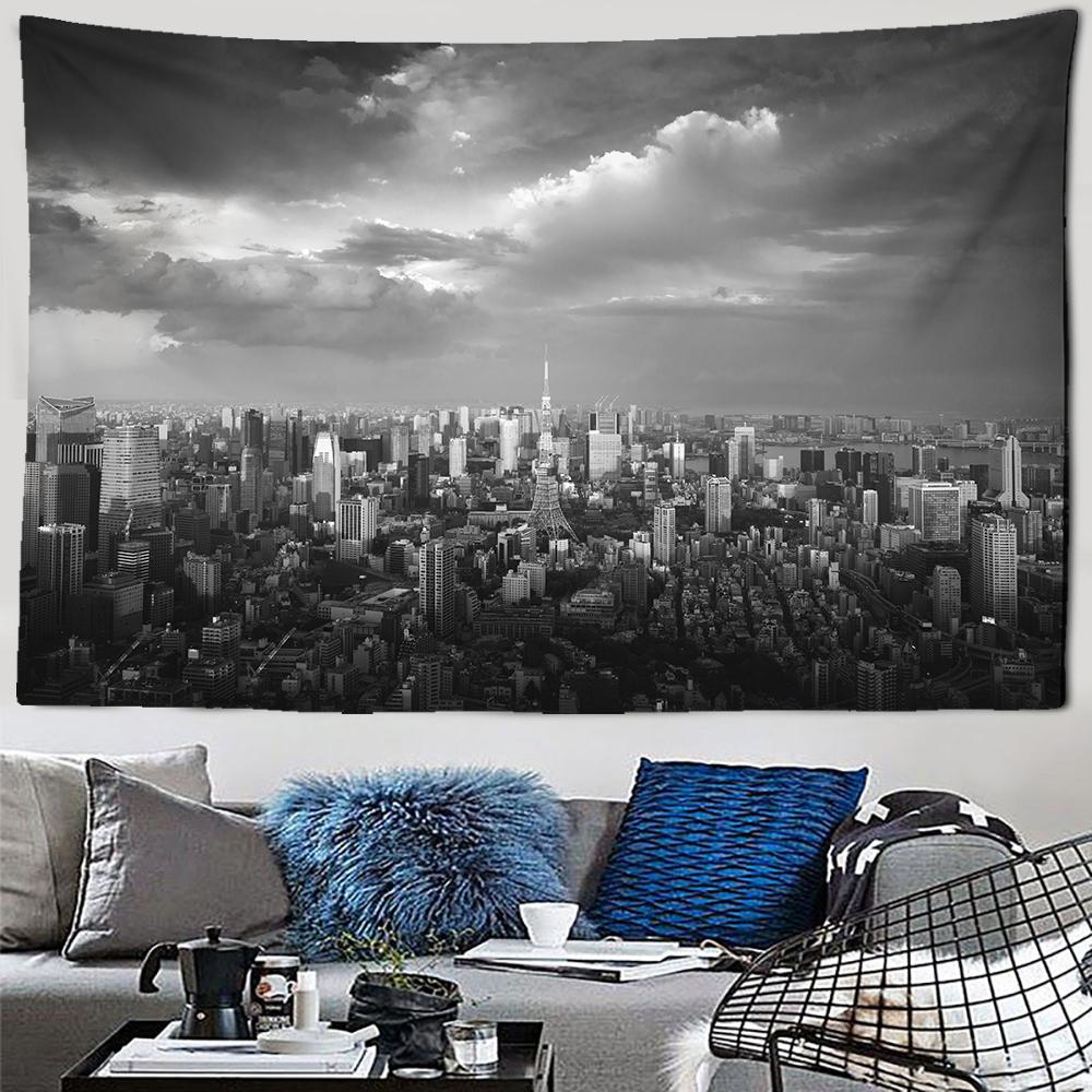 City Night Scenery Tapestry Landscape Fancy Metropolis Wall Hanging Aesthetic Background Wall Bedroom Living Room Decoration