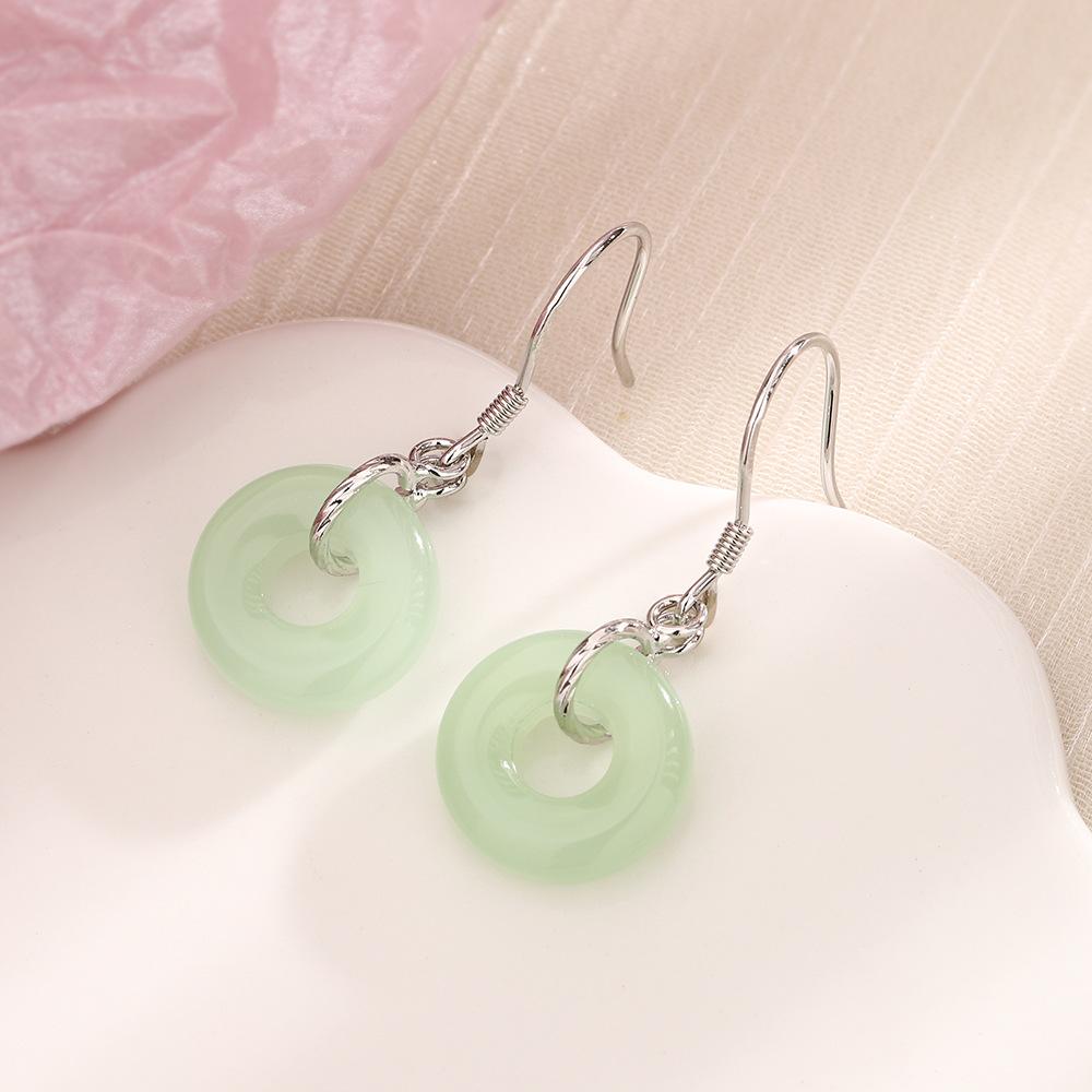 Hetian Jade Ear Hook Earring Women's High-end Temperament Ethnic Retro Earrings Cloisonne Craft Dangler Gift