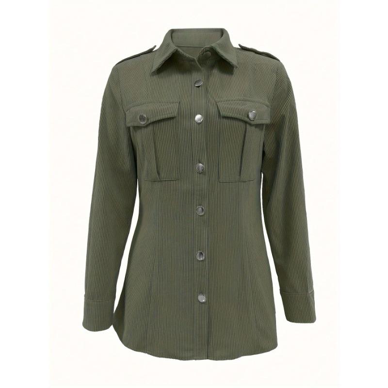 [Chic Long Sleeve] Elegant Light Blue Corduroy Jacket for Women | Polyester | Machine Washable | Fall/Winter