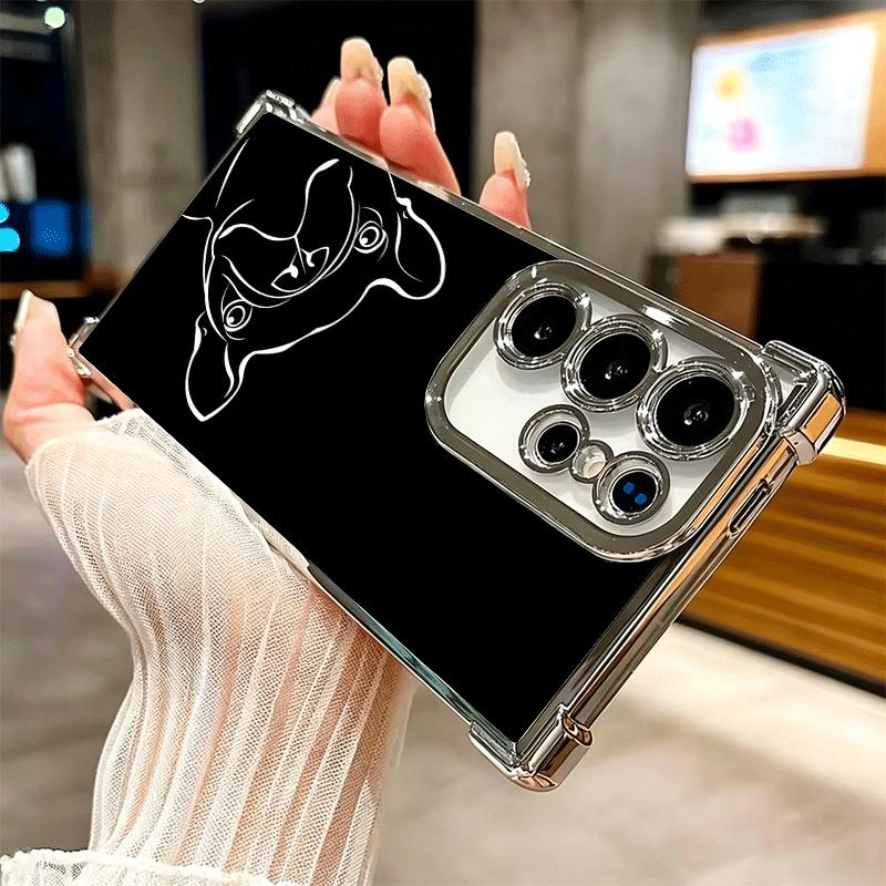 Coque de téléphone avec design Bouledogue Français Noir Placage Pour Samsung Galaxy S24 S25 FE S26 Edge S23 Ultra S22 S21 Plus S20 Anti-Chute Airab