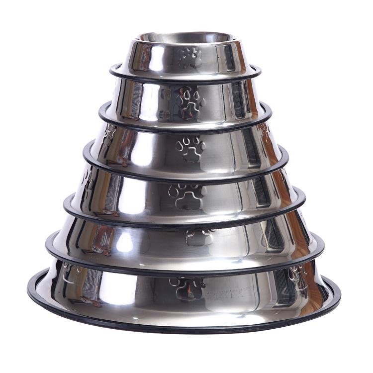 Stainless Steel Non-Slip Pet Bowl - Drop-Resistant with Paw Print Design, Available In Multiple Sizes