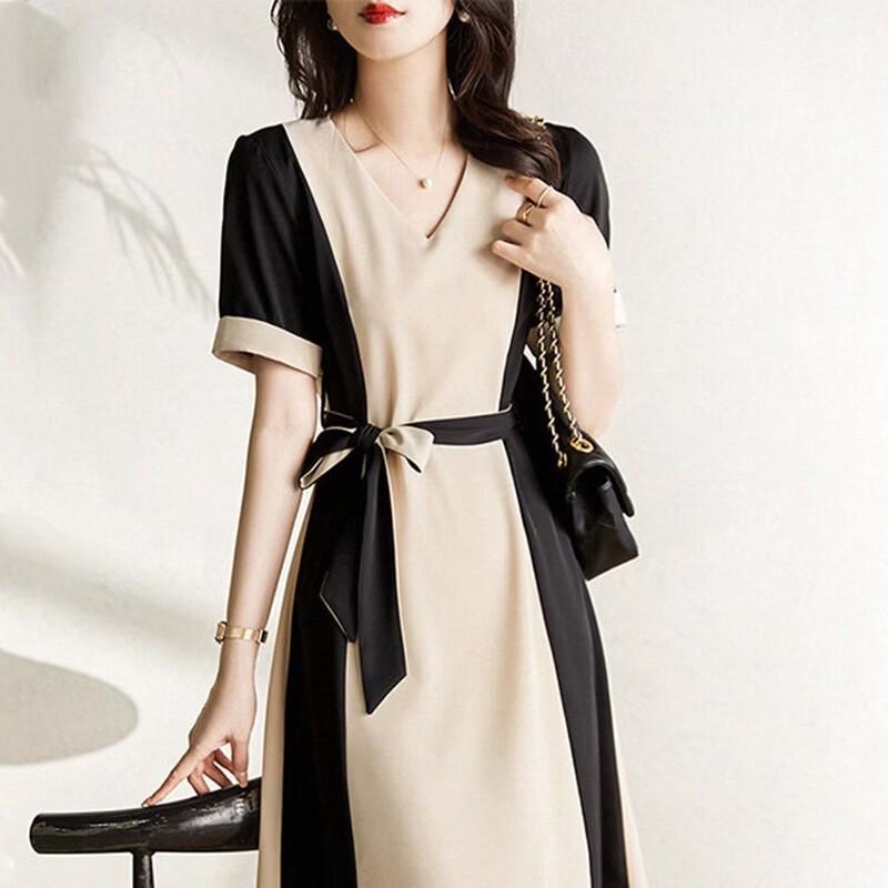 Basic House French Luxury Color Block Satin Dress M