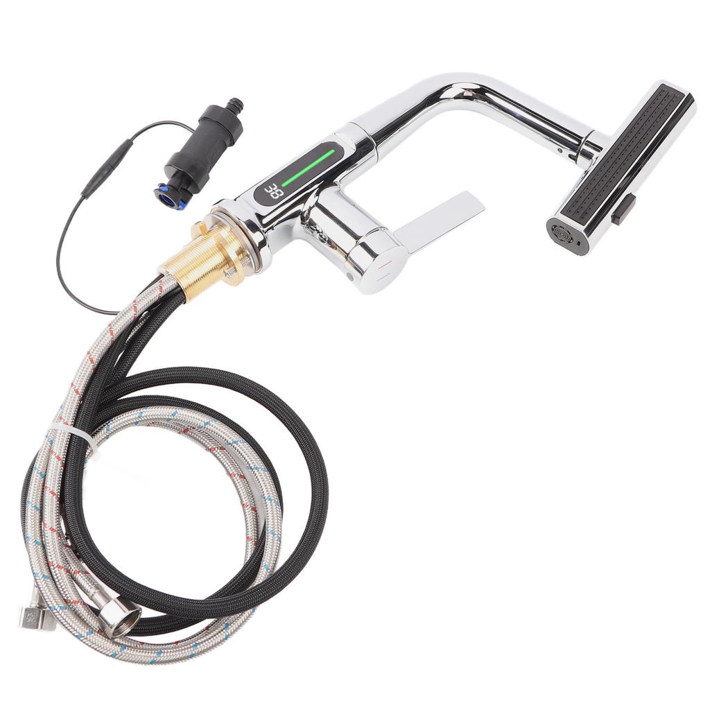 Lavatory Faucet Digital Display Household Lavatory Vanity Sink Faucet with G1/2 Universal Interface