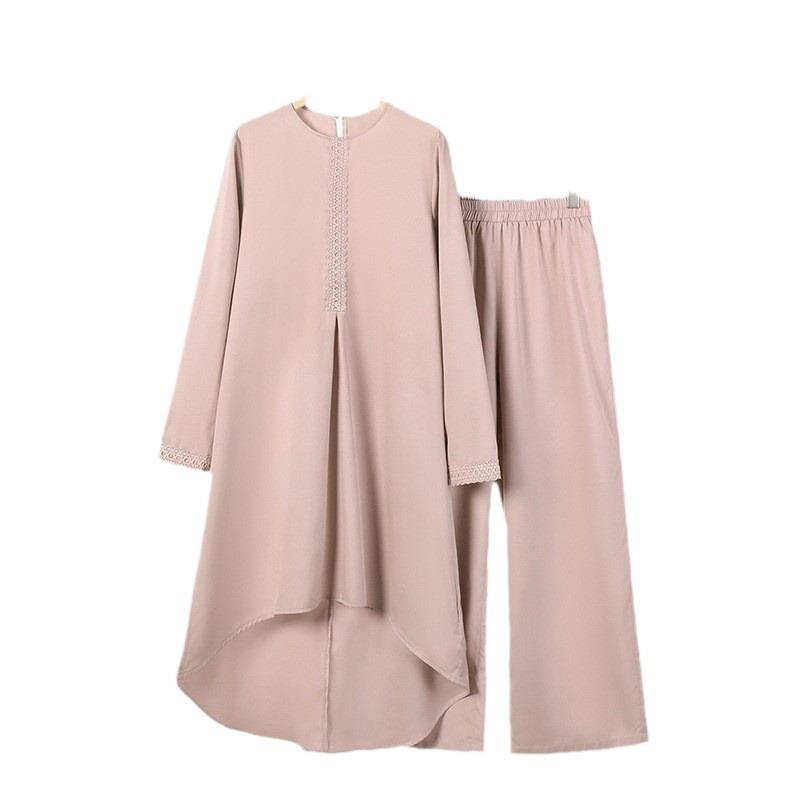 Γυναικείο Σετ Μπλούζα με Δαντέλα και Στρογγυλή Λαιμόκοψη και Μακρύ Παντελόνι