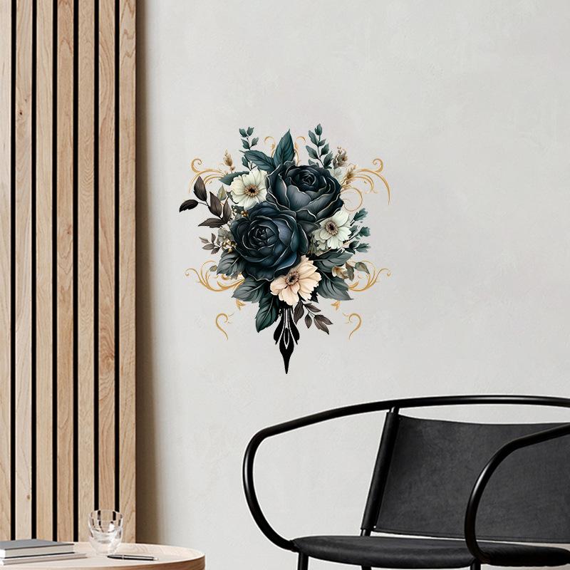 Blau Gold Blumen Wandaufkleber