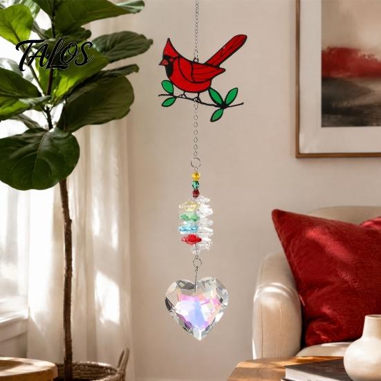 Natural Wildness Window Hangings Faux Crystal Red Bird Suncatcher with Chain, Hanging Ornament Reflective Light Catchers for Porch Prism Heart
