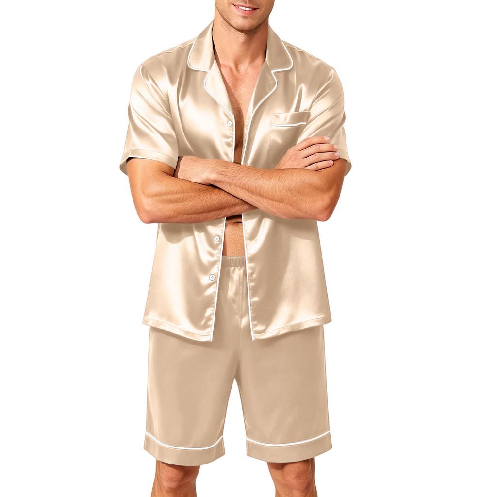 Men's Short Sleeve Pajama Set Button Down Shirt with Notched Collar and Matching Shorts Soft Lightweight Lounge Sleepwear S To XXXXL