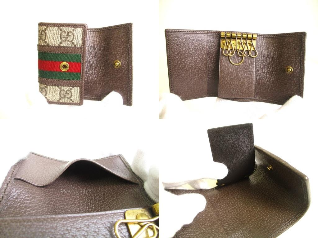 Authentic GUCCI GG Beige Coating Leather Brown Leather 6 Pics Key Cases #a889  Refurbished
