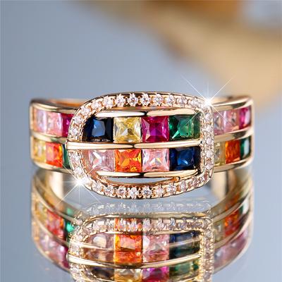 Vintage Bunte Zirkonia Ringe für Frauen Kreative Gold Farbe Elegante Finger Ring Party Schmuck Geschenk