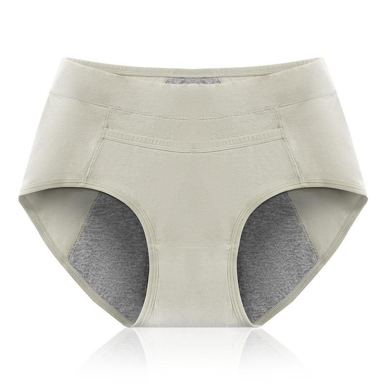 

Жіночі бавовняні дихаючі трусики з високою талією для весни та осені, що запобігають протіканню XL зелений/сірий