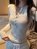 Thermal Fleece Henley Collar, Button-Up Spicy Girl Long Sleeve Top for Women
