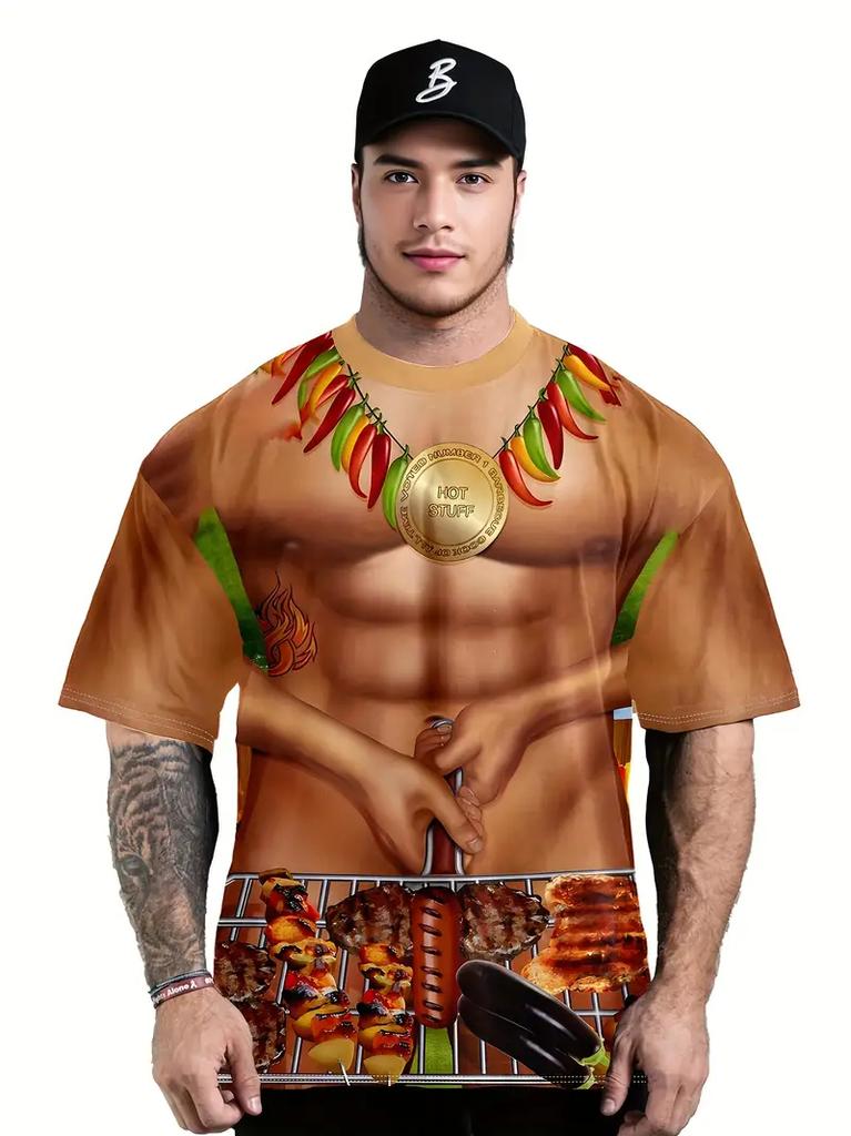 Lustiges Muskelkörper 3D-gedrucktes T-Shirt Sommer Herren Designer Kleidung Hässliches Brusthaar Rundhals Kurzarm Tops