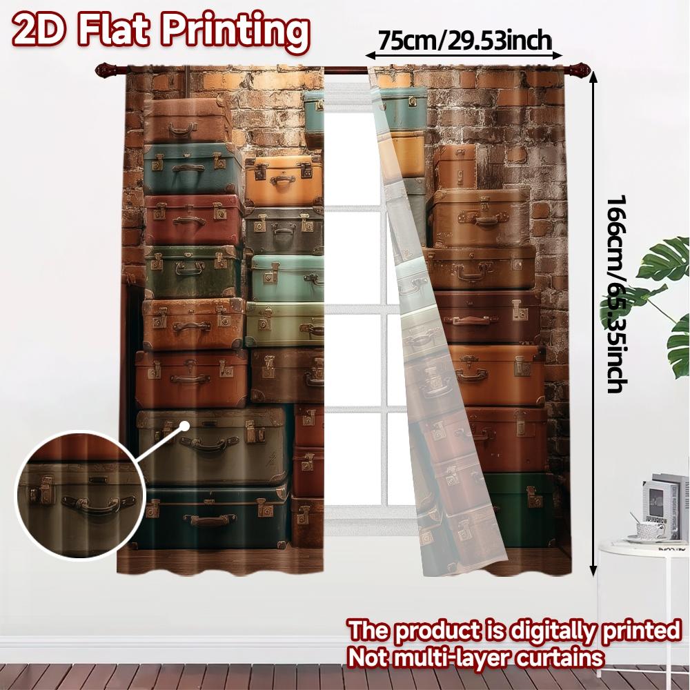 2 Stück, 2D-FLACHDRUCK Vorhänge (Ohne Stange) Wand mit Vintage-Koffern(1) Schicke Vorhänge Digitaldruck Langlebig 100% Polyester