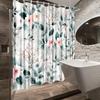 1Pc Floral Bath Curtain With 12 Hooks - Botanical Pink Flowers & Green Leaves Design, Polyester Fabric Shower Curtain