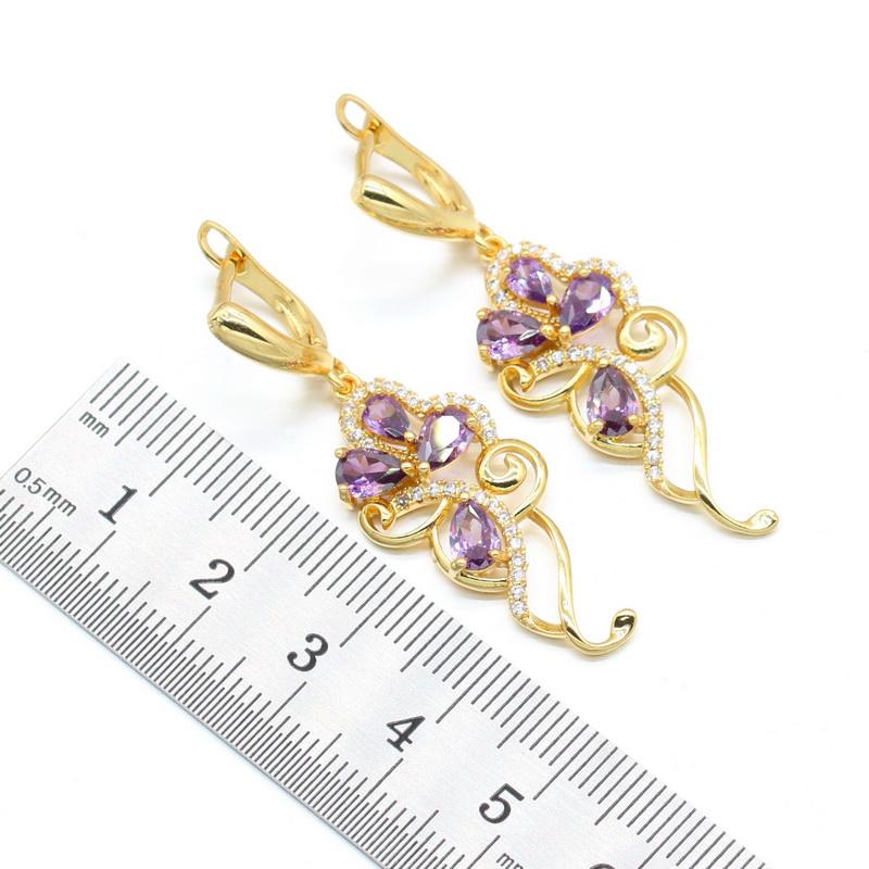 Set di gioielli in zirconia viola color oro per donna Orecchini Collana Ciondolo Anelli Scatola Regalo Colori Nero Bianco Blu