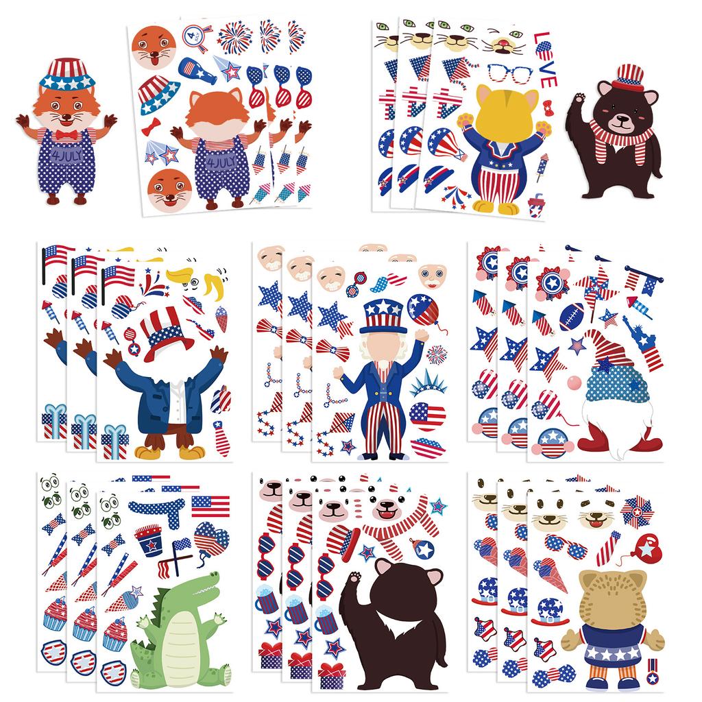 8 Cartoon Independence Day Make A Face Sticker DIY Hand Account Small Card Mobile Phone Case Decoration Festival