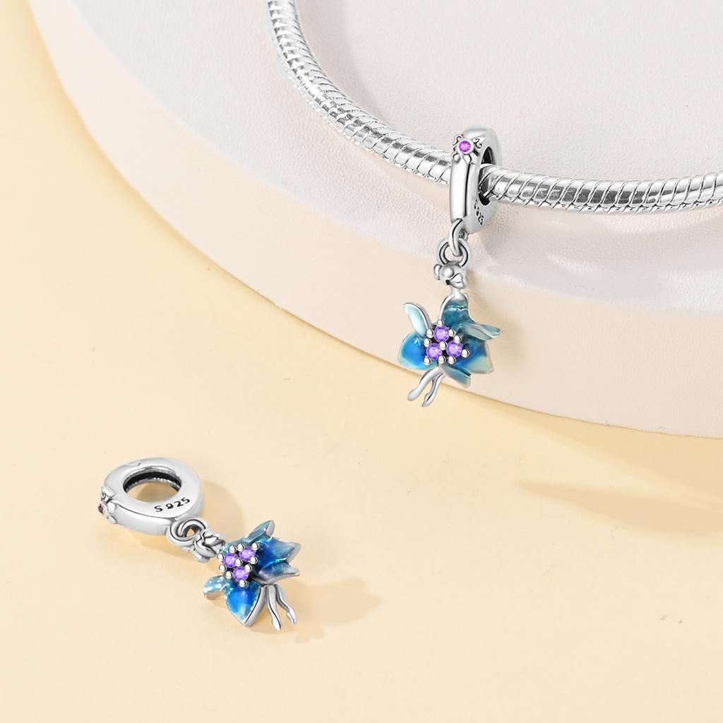 Original Copper Charms Luxury Blue Fairy Girl Pendant Beads Fit Bracelet Diy Women Making Delicate Gift