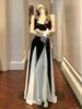 French Splicing Contrasting Color Suspender Dress Women's Summer Design Sense Waist A-word Skirt Large Pendulum Floor Long Dress