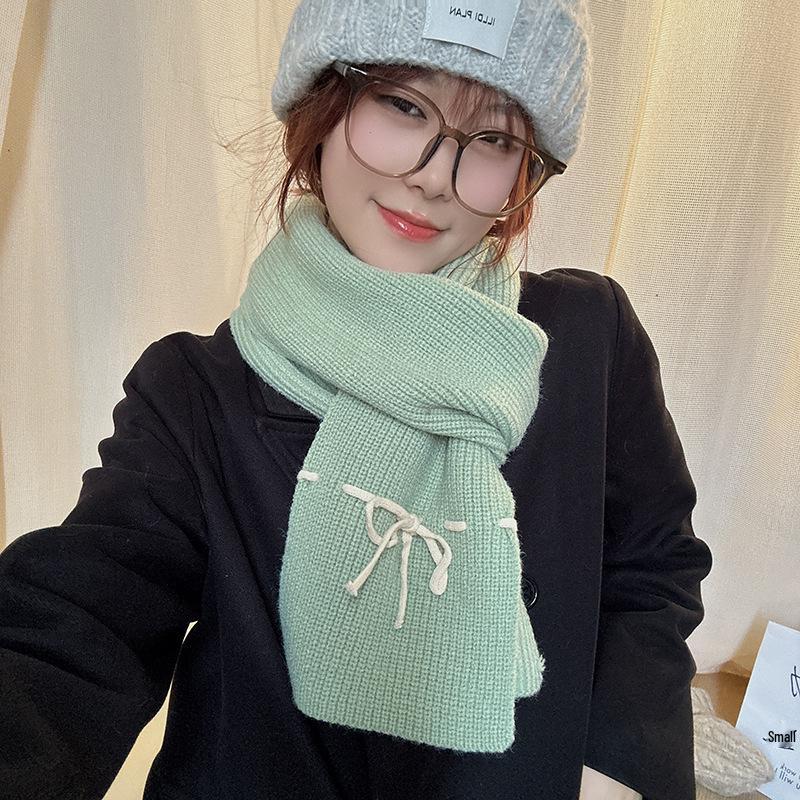 Luochi Knitting Bow Tie Scarf: Women's Winter Warm, Windproof Wool Neck Warmer