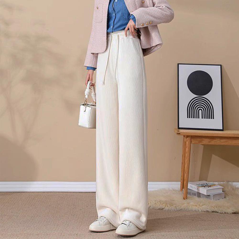 Dámské plus sametové manšestrové kalhoty ležérní sportovní kalhoty s širokými nohavicemi pro ženy korejské zimní oblečení 2024 tepláky silné kalhoty