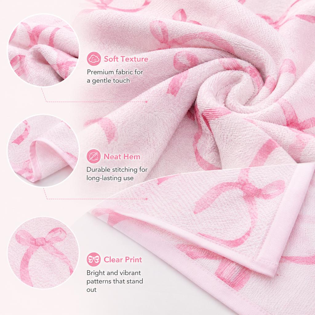 Pink Bow Beach Towel flat print Coquette Aesthetic Ribbon Bath Towels for Summer Holiday Pool Party Outdoor Travel Shawl