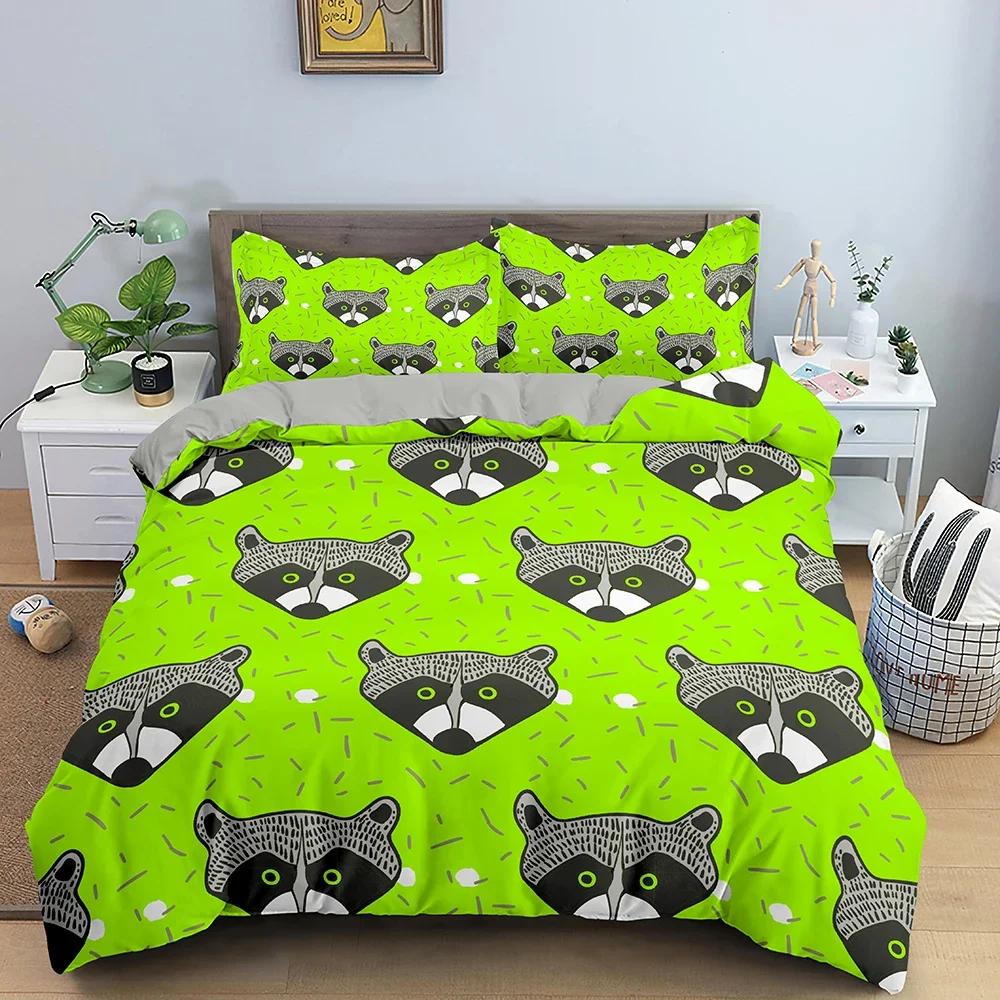 Animals Raccoon Bedding Set Boys Girls Twin Queen Size Duvet Cover Pillowcase Bed Kids Adult Fashion Home Textileextile
