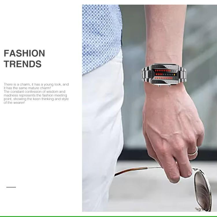 LED-Mode-Armbanduhr Unisex Herren Damen Geschenk Digital Lava Display Edelstahlband Armee Sport Vintage Retro Casual