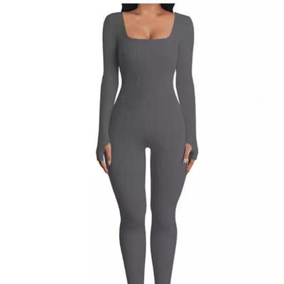 Women's Onesie Yoga Jumpsuit Workout Ribbed Long Sleeve Trousers Sport Jumpsuit