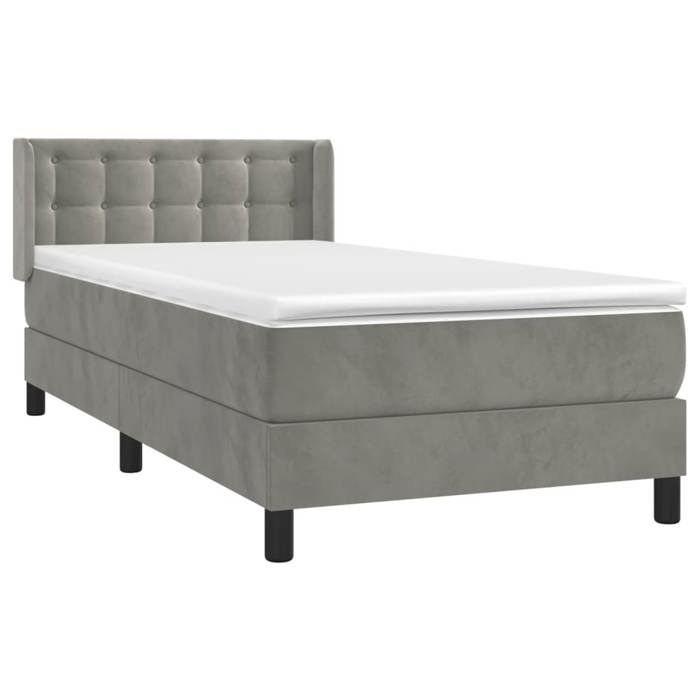 3131183 vidaXL Lit à sommier tapissier et matelas Gris clair 100x200cm Velours