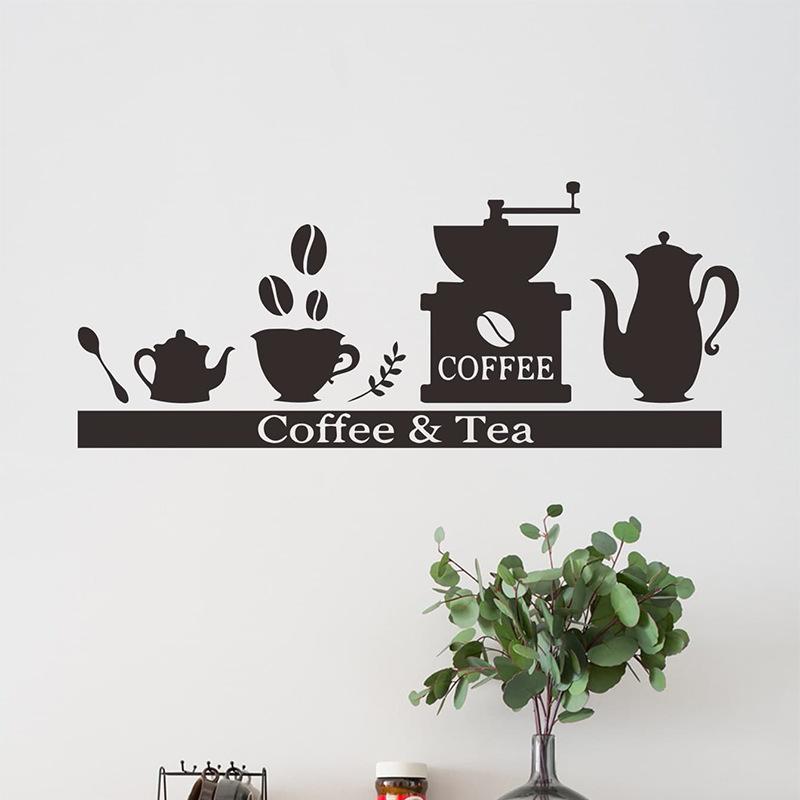 Creative Coffee Cup Teapot Wall Sticker Cafe Kitchen Decor Self Adhesive Removable Waterproof Decal