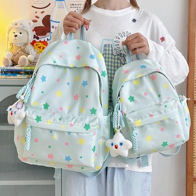 Nova mochila colorida de estrela, de alto valor, fresca e doce, mochila de grande capacidade para estudante do ensino médio