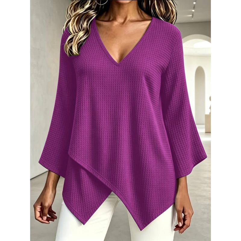 DICFY Women's Fashion Casual Long Sleeve V-Neck Blouses & Shirts