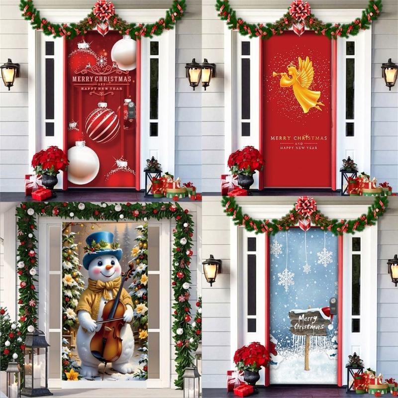 Christmas Party Background Decors Durable Polyester Door Hanging Tapestry Easy Mount