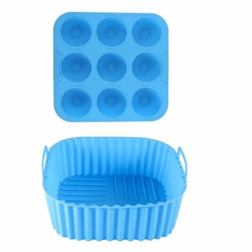 

2 Pcs Heat-resistant Air Fryer Accessories Square Cupcake Mold Silicone Baking Tray Meal Prep синий
