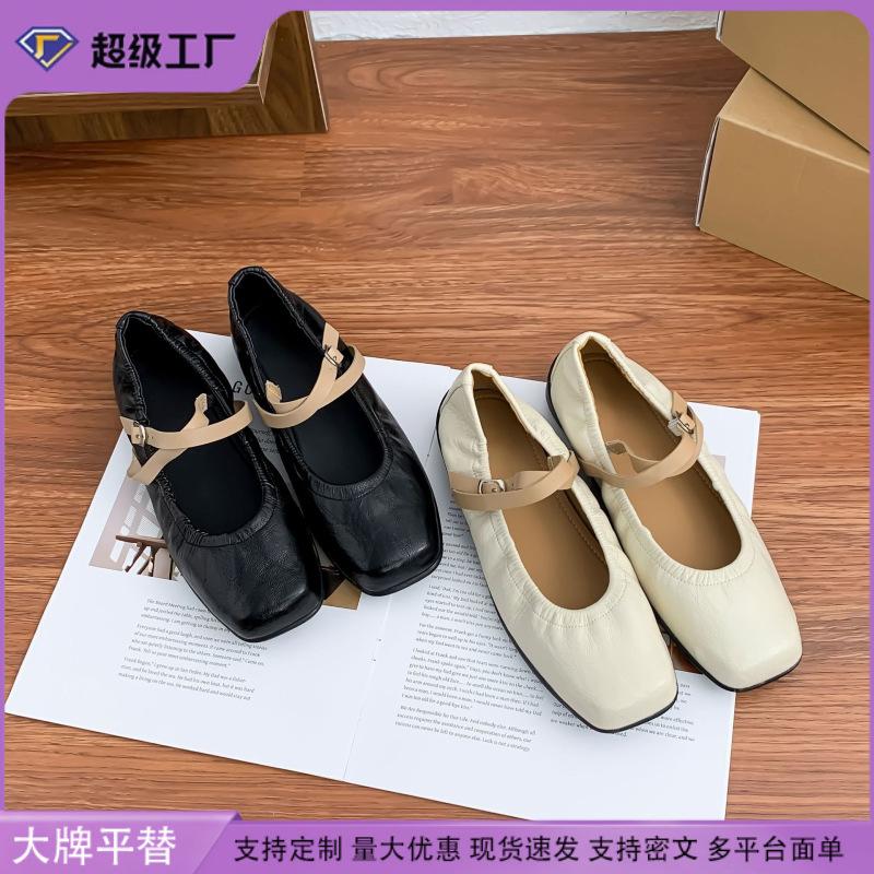 Autumn new platform single shoes women's comfortable soft-soled Mary Jane shoes women's cross strap square head thick heel shoes women's Korean versio