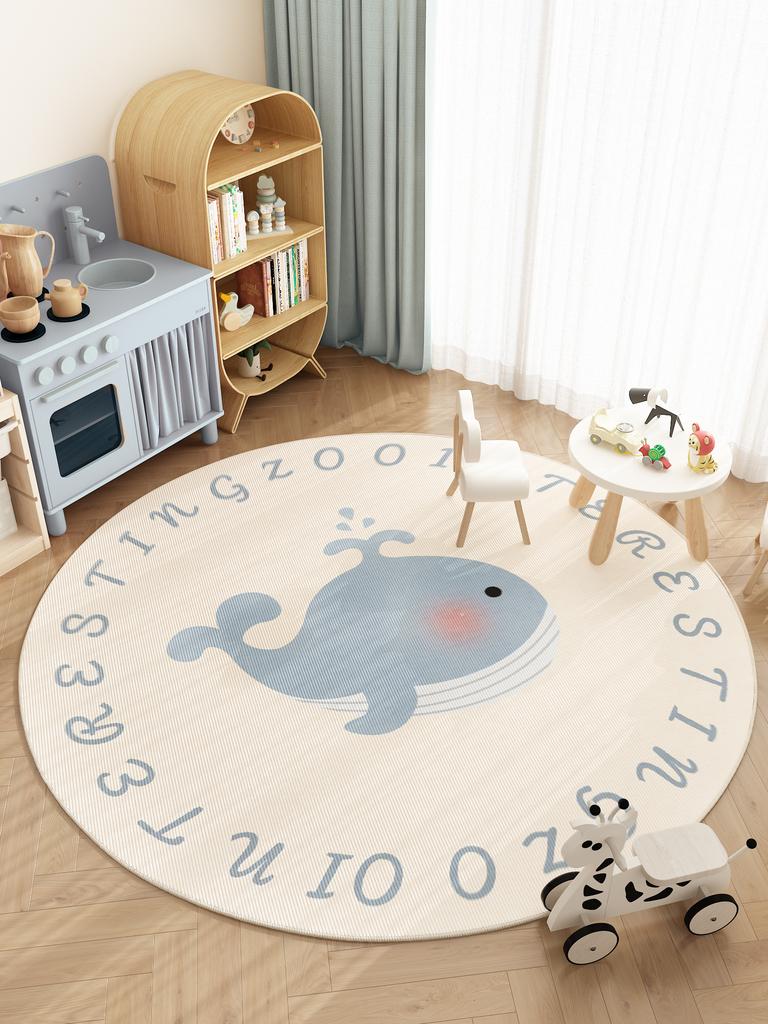 Cartoon Pattern Carpets for Living Room Cream Style Bedroom Decor Round Rug Thicken Plush Crawling Mat Fluffy Soft Lounge Carpet