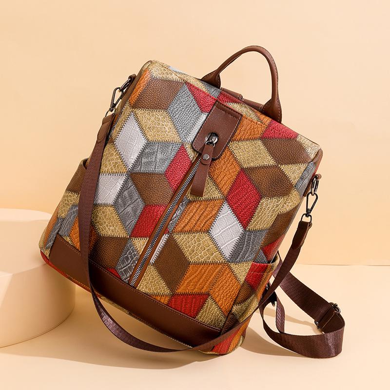 Женский новый высококачественный текстурный нишевый дизайн рюкзак противоугонный дорожный большой емкости пэчворк сумка